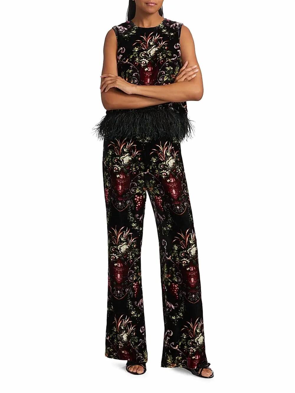 NEW CARA CARA firenze floral velvet pants in black fleur